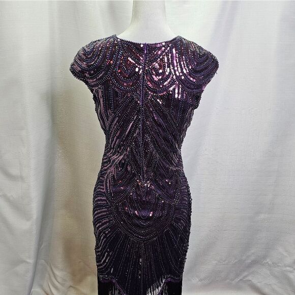 Purple Sequin Fringe Flapper Style Dress Size Small - Picture 9 of 12